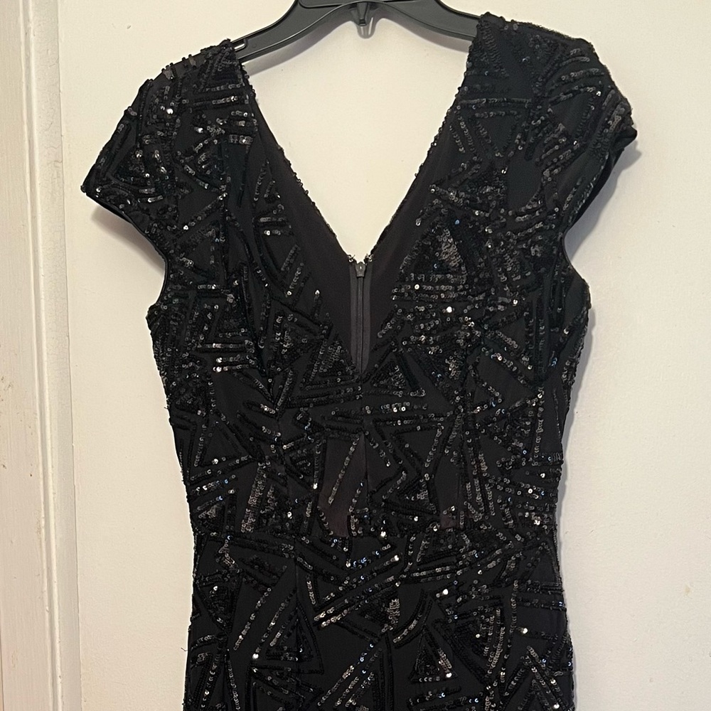 Womens V Neck Black Elegant Sequin Dress S